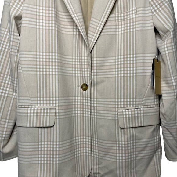 Halogen Single Button Neutral Plaid Blazer 8 NWT Tailored Notched Collar - Picture 5 of 13